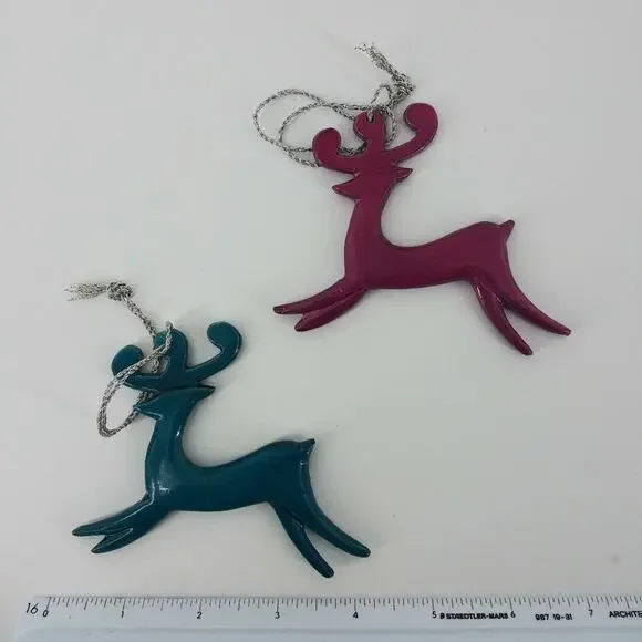 Reindeer Jade Magenta Christmas Tree Ornament Set2 Deers - Picture 7 of 9
